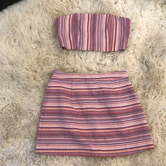 Pink Aztec Print strapless crop top and skirt set - Picture 1 of 3